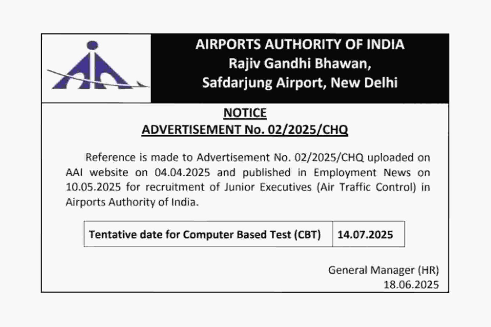 AAI Junior Executive ATC Examination 2025